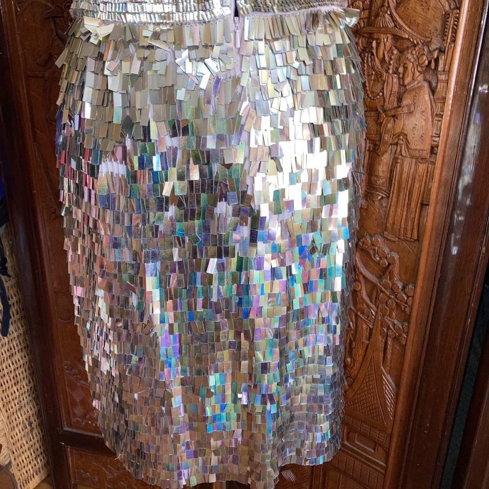 French Connection Gold Rectangle Sequin Slirt - image 1